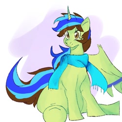 Size: 768x768 | Tagged: safe, oc, oc only, oc:epsi pep power, alicorn, pony, clothes, cute, female, mare, scarf, sitting