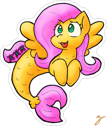 Size: 760x896 | Tagged: safe, artist:zutcha, fluttershy, merpony, seapony (g4), g4, female, open mouth, outline, seaponified, seapony fluttershy, simple background, smiling, solo, species swap, spread wings, transparent background, white outline, wings