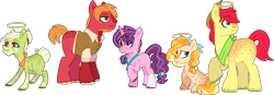 Size: 1510x528 | Tagged: safe, artist:rickysocks, big macintosh, bright mac, granny smith, pear butter, sugar belle, earth pony, pony, g4, halo, implied death, simple background, transparent background