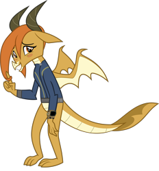 Size: 3470x3739 | Tagged: safe, artist:php170, artist:tomfraggle, ocellus, changedling, changeling, dragon, fallout equestria, g4, school daze, blushing, clothes, cute, diaocelles, disguise, disguised changeling, dragon ocellus, dragoness, dragons wearing clothes, fallout, female, high res, horns, jumpsuit, looking at you, pipboy, shy, simple background, smiling, smiling at you, solo, spread wings, teenaged dragon, transparent background, vault suit, vector, wings