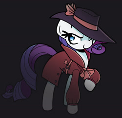 Size: 2206x2127 | Tagged: safe, alternate version, artist:kindakismet, rarity, pony, unicorn, g4, black background, clothes, coat, detective, detective rarity, female, hat, high res, mare, simple background, solo