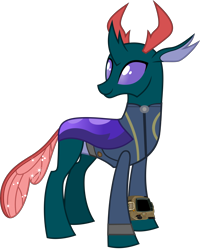 Size: 4007x5000 | Tagged: safe, artist:dashiesparkle, artist:php170, pharynx, changedling, changeling, fallout equestria, g4, to change a changeling, absurd resolution, clothes, fallout, jumpsuit, pipboy, prince pharynx, simple background, solo, transparent background, vault suit, vector