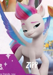 Size: 509x714 | Tagged: safe, zipp storm, pegasus, pony, g5, spoiler:g5, dreamworks face, female, lidded eyes, mare, smiling, solo, spread wings, when she smiles, wings