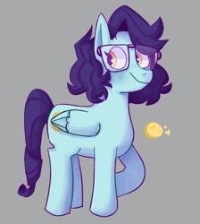 Size: 1440x1607 | Tagged: safe, artist:saltysel, oc, oc only, pegasus, pony, female, glasses, gray background, mare, pegasus oc, raised hoof, simple background, smiling, solo, wings