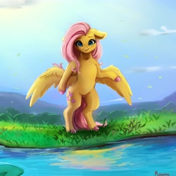Size: 4000x4000 | Tagged: safe, artist:miokomata, fluttershy, pegasus, semi-anthro, g4, absurd resolution, arm hooves, colored hooves, cute, female, floppy ears, freckles, freckleshy, looking at you, mare, miokomata is trying to murder us, shyabetes, smiling, solo