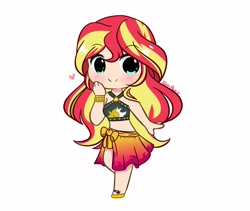 Size: 3940x3333 | Tagged: safe, artist:kittyrosie, sunset shimmer, human, equestria girls, g4, my little pony equestria girls: better together, bare shoulders, bikini, bikini top, blushing, bra, chibi, clothes, cute, digital art, female, high res, human coloration, humanized, sarong, shimmerbetes, simple background, sleeveless, smiling, solo, summer, swimsuit, underwear, white background
