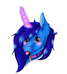 Size: 2000x2200 | Tagged: safe, artist:ginnythequeen, oc, oc only, oc:delly, pony, unicorn, collar, cute, fluffy, high res, magic, solo, tongue out