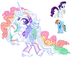 Size: 2647x2102 | Tagged: safe, artist:shineyaris, oc, oc only, pony, unicorn, clothes, female, high res, jewelry, magical lesbian spawn, necklace, offspring, parent:rainbow dash, parent:rarity, parents:raridash, signature, simple background, socks, white background
