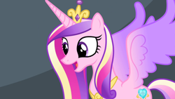 Size: 1920x1080 | Tagged: safe, screencap, princess cadance, alicorn, pony, equestria games, g4, crown, female, jewelry, mare, open mouth, regalia, slender, solo, spread wings, thin, tiara, wings