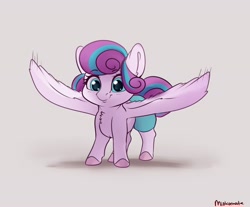 Size: 3210x2660 | Tagged: safe, artist:miokomata, princess flurry heart, alicorn, pony, g4, baby, baby pony, chest fluff, cute, female, filly, flurrybetes, high res, looking at you, missing horn, simple background, solo, spread wings, wings