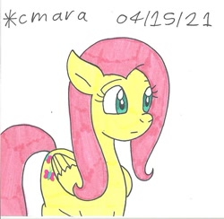 Size: 854x833 | Tagged: safe, artist:cmara, fluttershy, pegasus, pony, g4, female, mare, simple background, solo, traditional art, white background