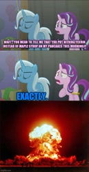 Size: 500x961 | Tagged: safe, edit, edited screencap, editor:professorventurer, screencap, starlight glimmer, trixie, g4, no second prances, duo, everyone died, explosion, faic, imgflip, inconvenient trixie, meme, nitroglycerin