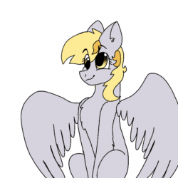Size: 768x768 | Tagged: safe, artist:valkiria, derpy hooves, pegasus, pony, g4, animated, cute, derpabetes, eating, food, frame by frame, gif, herbivore, muffin, simple background, sitting, solo, that pony sure does love muffins, white background