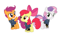 Size: 5360x3008 | Tagged: safe, artist:concordisparate, artist:dashiesparkle, artist:php170, apple bloom, scootaloo, sweetie belle, earth pony, pegasus, pony, unicorn, fallout equestria, g4, absurd resolution, adorabloom, apple bloom's bow, bow, clothes, cute, cutealoo, cutie mark, cutie mark crusaders, diasweetes, fallout, female, filly, hair bow, jumpsuit, pipboy, simple background, the cmc's cutie marks, transparent background, trio, vault suit, vector