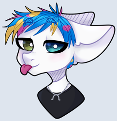 Size: 2273x2352 | Tagged: safe, artist:narik, pegasus, pony, awsten knight, bust, clothes, commission, dyed mane, heterochromia, high res, horseshoes, jewelry, male, necklace, ponified, shirt, solo, stallion, t-shirt, tongue out, waterparks, ych result