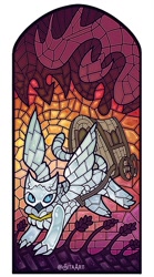 Size: 667x1200 | Tagged: safe, artist:sitaart, oc, oc only, oc:gael, dragon, griffon, ponyfinder, cart, dungeons and dragons, flying, griffon oc, rpg, running, signature, solo, stained glass