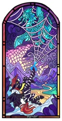 Size: 620x1200 | Tagged: safe, artist:sitaart, oc, oc only, bat pony, dragon, bat pony oc, stained glass