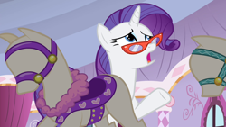 Size: 1280x720 | Tagged: safe, editor:rarity vrymer collective, screencap, rarity, for whom the sweetie belle toils, g4, season 4, carousel boutique, female, glasses rarity