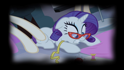 Size: 1280x720 | Tagged: safe, editor:rarity vrymer collective, screencap, rarity, for whom the sweetie belle toils, g4, season 4, carousel boutique, female, floppy ears, glasses rarity, measuring tape