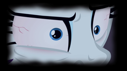 Size: 1280x720 | Tagged: safe, editor:rarity vrymer collective, screencap, rarity, for whom the sweetie belle toils, g4, season 4, bloodshot eyes, close-up, extreme close-up, female, you know for kids