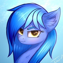 Size: 1155x1155 | Tagged: safe, artist:colourwave, oc, oc only, oc:blue bolt, pegasus, pony, blushing, bust, commission, ear fluff, female, looking at you, mare, pegasus oc, portrait, simple background, solo