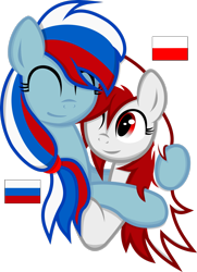 Size: 2083x2879 | Tagged: safe, artist:cezaryy, pony, duo, high res, hug, nation ponies, poland, ponified, russia