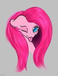 Size: 1716x2228 | Tagged: safe, artist:renarde-louve, pinkie pie, earth pony, pony, g4, ;p, bust, female, gray background, mare, one eye closed, pinkamena diane pie, simple background, solo, tongue out, wink