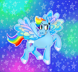 Size: 1038x964 | Tagged: safe, alternate version, artist:jyoeyj, rainbow dash, pegasus, pony, g4, alternate design, alternate hairstyle, rainbow eyes, stars