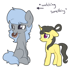 Size: 500x500 | Tagged: safe, artist:ruedle, oc, oc only, oc:shai ni, earth pony, pony, unicorn, donut, female, filly, food