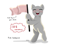 Size: 2000x1200 | Tagged: safe, artist:julie25609, pony, bipedal, eyes closed, holding a flag, open mouth, pride flag, solo