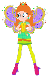 Size: 411x616 | Tagged: safe, artist:selenaede, artist:user15432, fairy, human, equestria girls, g4, barely eqg related, base used, base:selenaede, boots, clothes, cosmix, crossover, crown, dress, ear piercing, earring, equestria girls style, equestria girls-ified, fairy princess, fairy wings, fairyized, fingerless gloves, gloves, hand on hip, high heel boots, high heels, jewelry, piercing, pink shoes, princess daisy, regalia, shoes, simple background, solo, sparkly wings, stars, super mario bros., transparent background, wings, winx, winx club, winxified, yellow dress, yellow wings