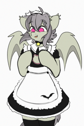 Size: 2000x3000 | Tagged: safe, artist:etoz, oc, oc only, oc:gravel shine, bat pony, semi-anthro, arm hooves, bat pony oc, bat wings, bell, bell collar, cat bell, clothes, collar, crossdressing, cute, dress, femboy, happy, high res, maid, male, open mouth, request, requested art, sketch, smiling, solo, stallion, stockings, thigh highs, wings
