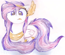 Size: 2048x1721 | Tagged: safe, artist:papersurgery, oc, oc only, oc:athena (shawn keller), pegasus, pony, guardians of pondonia, accessory, athenabetes, cute, female, mare, open mouth, ponyloaf, sitting, solo, traditional art, watercolor painting