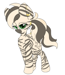 Size: 1588x1848 | Tagged: safe, artist:k-kopp, oc, oc:mayumi, zebra, cutie mark, female, hair ring, jewelry, looking at you, no source available, piercing, ring, standing, stripes