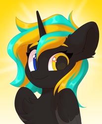 Size: 843x1024 | Tagged: safe, artist:kebchach, oc, oc only, alicorn, pony, bust, chest fluff, commission, explicit source, heterochromia, looking at you, smiling, solo, ych result