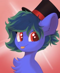 Size: 1684x2048 | Tagged: safe, artist:kebchach, oc, oc only, oc:beth, earth pony, pony, :p, bust, chest fluff, commission, hat, looking at you, raspberry, smiling, solo, tongue out, top hat, ych result