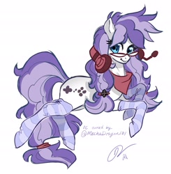 Size: 2468x2522 | Tagged: safe, artist:opalacorn, oc, oc only, oc:cinnabyte, earth pony, pony, clothes, glasses, headset, high res, looking at you, smiling, socks, solo, striped socks, thigh highs