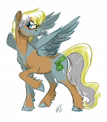 Size: 2392x2734 | Tagged: safe, artist:opalacorn, oc, oc only, pegasus, pony, glasses, high res, looking at you, smiling, solo, spread wings, unshorn fetlocks, wings