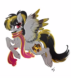 Size: 3264x3558 | Tagged: safe, artist:opalacorn, oc, oc only, pegasus, pony, chest fluff, clothes, flying, high res, looking at you, scarf, solo, spread wings, wings