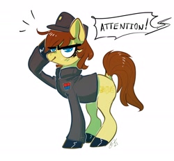 Size: 2028x1885 | Tagged: safe, artist:opalacorn, oc, oc only, oc:clover springs, pegasus, pony, cap, clothes, dock, hat, imperial officer, military uniform, salute, solo, star wars, uniform, wingless