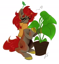 Size: 2039x2197 | Tagged: safe, artist:opalacorn, oc, oc only, earth pony, pony, clothes, eyes closed, glasses, heart, high res, plant, scarf, solo