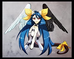 Size: 2048x1638 | Tagged: safe, artist:opalacorn, pegasus, pony, bow, dizzy, guilty gear, hair bow, looking at you, necktie, solo, spread wings, tail bow, wings