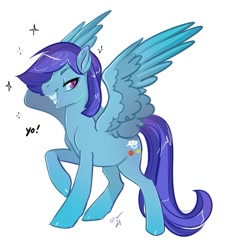 Size: 1107x1216 | Tagged: safe, artist:opalacorn, oc, oc only, pegasus, pony, grin, looking at you, smiling, solo, sparkles, spread wings, wings