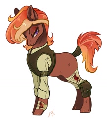 Size: 1540x1769 | Tagged: safe, artist:opalacorn, oc, oc only, earth pony, pony, bandage, blood, clothes, lidded eyes, looking at you, shirt, solo, tail wrap, vest