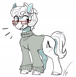 Size: 2007x2048 | Tagged: safe, artist:opalacorn, oc, oc only, oc:modular, earth pony, pony, clothes, glasses, high res, sketch, smiling, solo, sweater, turtleneck
