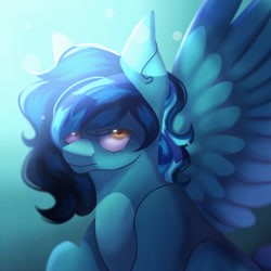 Size: 2048x2048 | Tagged: safe, artist:neonbugzz, oc, oc only, oc:moonie, pegasus, pony, abstract background, angry, high res, looking at you, solo, wings