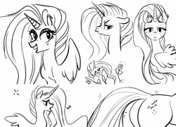 Size: 2048x1473 | Tagged: safe, artist:opalacorn, oc, oc only, oc:obsidian (m00n13aby), alicorn, pony, butt, flower, frown, lidded eyes, looking at you, plot, sketch, smiling, spread wings, wings