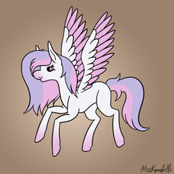 Size: 2000x2000 | Tagged: safe, artist:misskanabelle, oc, oc only, oc:ava, pegasus, pony, brown background, female, high res, mare, pegasus oc, signature, simple background, solo, two toned wings, wings