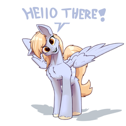 Size: 1717x1717 | Tagged: safe, artist:hc0, derpy hooves, pegasus, pony, g4, chest fluff, dialogue, head tilt, looking at you, simple background, solo, talking to viewer, white background, wings