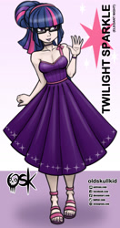Size: 984x1860 | Tagged: safe, alternate version, artist:oldskullkid, part of a set, twilight sparkle, human, g4, alternate hairstyle, bare shoulders, breasts, cleavage, elegant, glasses, humanized, i can't believe it's not sci-twi, lipstick, sleeveless, solo, twilight sparkle (alicorn), twilight's professional glasses